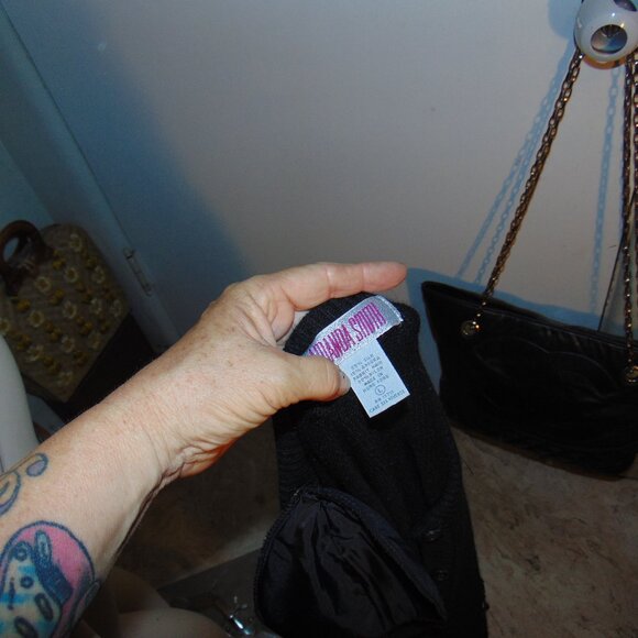 Vintage Amanda Smith Sweater Large Black Sequin Silk Angora Rabbit Cardigan L - Picture 6 of 9